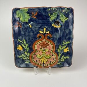 Talavera Hand‎ Painted Vintage Square Dish Plate Serving Wall Decor Navy
